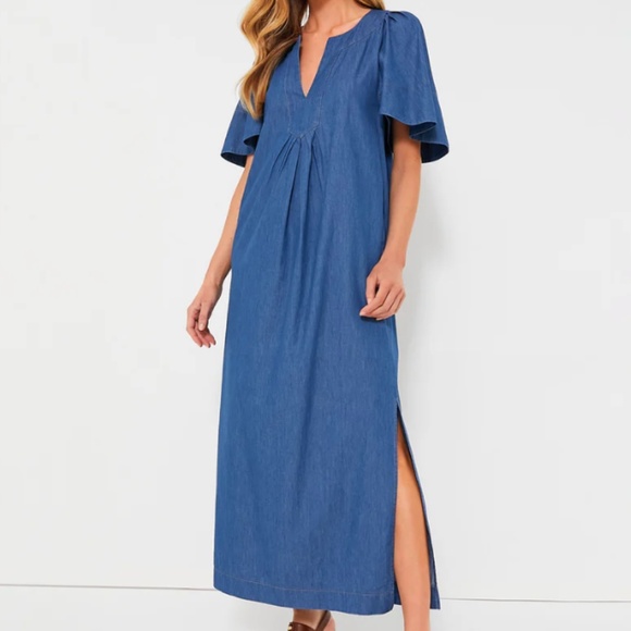 POMANDER PLACE Denim Finley Flutter Sleeve Maxi Dress - Picture 1 of 5